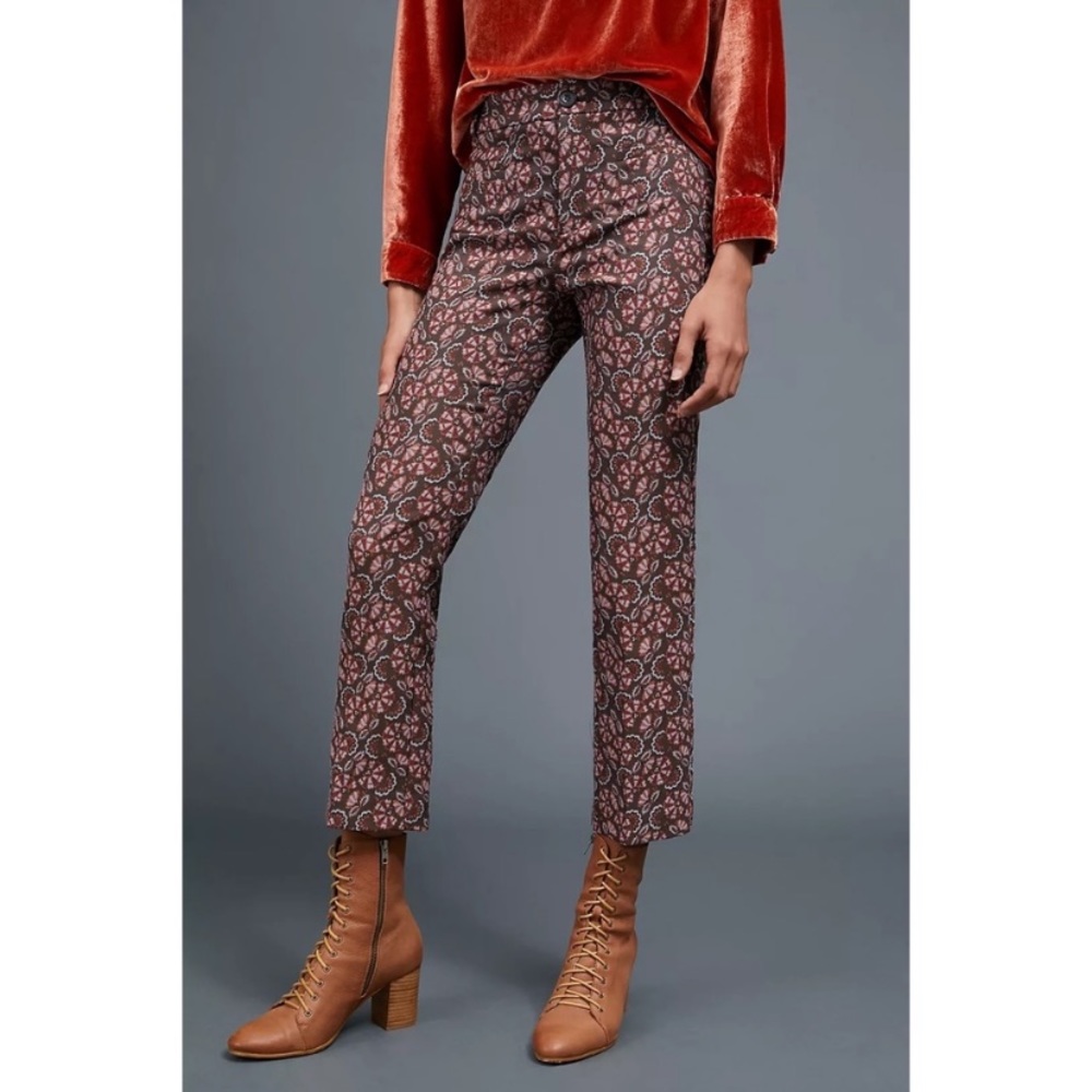 Anthropologie The Essential Slim Pants Brown Floral
